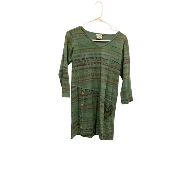 CMC Women Tunic Top Size XS Green Brown Boho Lagenlook Shirt Button Cotton Artsy - Picture 9 of 9